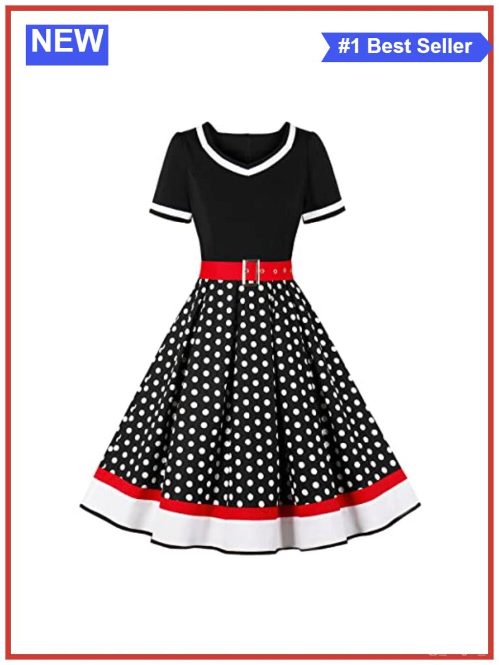 Women Vintage 1950s Polka Dot Rockabilly Swing Dress with Belt